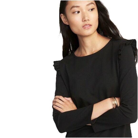 Old Navy Ruffle Long Sleeve Black Shift Dress Size XXL Classic Modest Preppy NWT - Picture 3 of 9